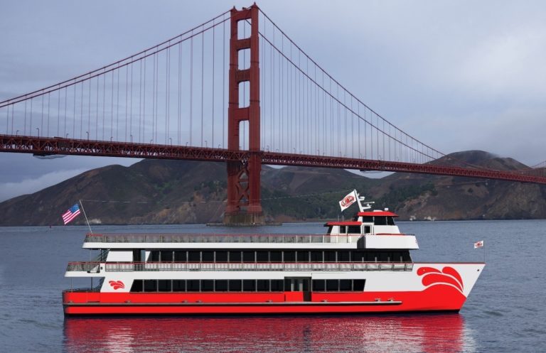 clean energy red and white new boat electric power lower emissions sunstainability